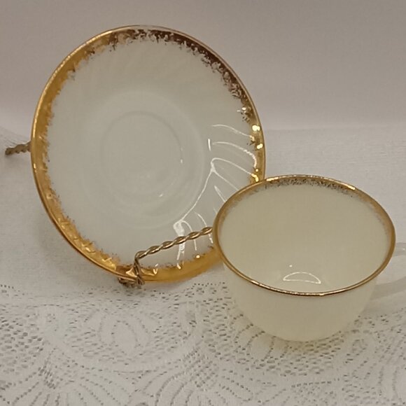 Fire King Other - FIRE KING Golden Shell White Milk Glass Swirl TEA CUP and Saucer 1975